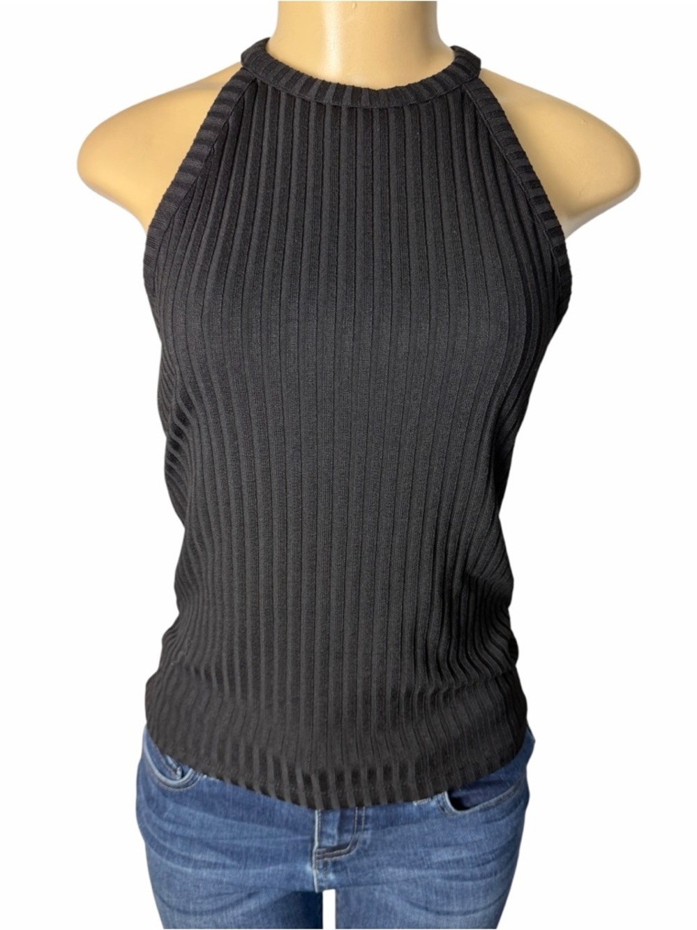 Madewell Women’s High Neck Ribbed Tank Top Sleeveless Blouse Black Size Small